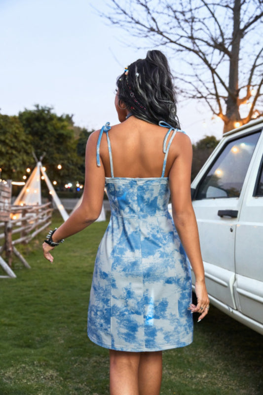 Tied Tie-Dye Sleeveless Mini Cami Dress Mini Dresses JT's Designer Fashion