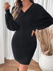 Surplice Long Sleeve Sweater Dress Bodycon Dresses JT's Designer Fashion
