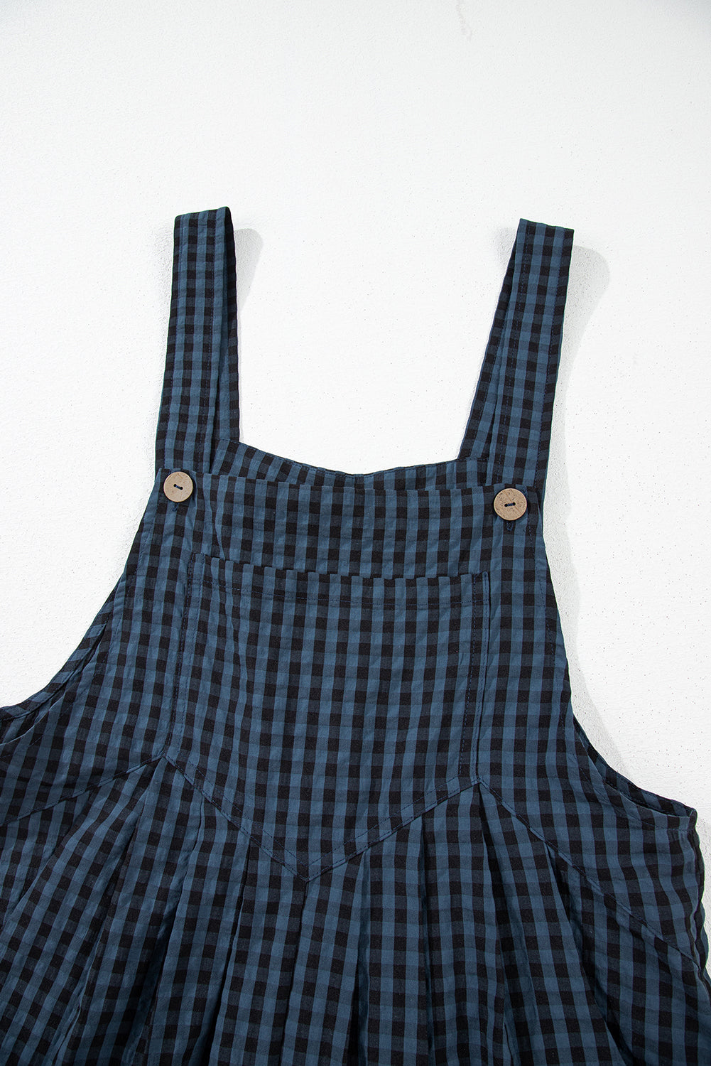 Sail Blue Plaid Print Buttoned Pocketed High Waist Overall Jumpsuits & Rompers JT's Designer Fashion