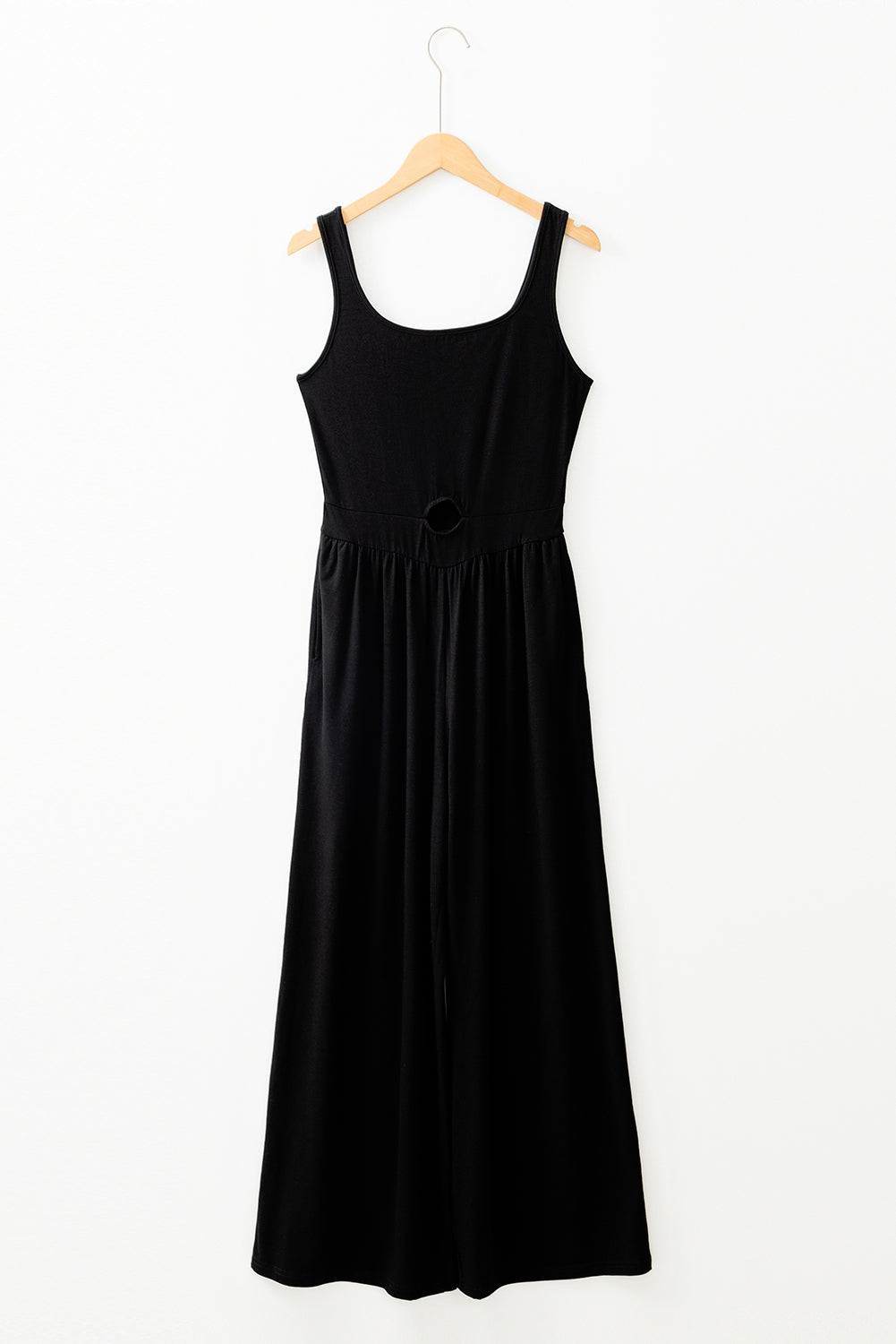 Black Peekaboo Wide Leg Square Neck Sleeveless Jumpsuit Jumpsuits & Rompers JT's Designer Fashion