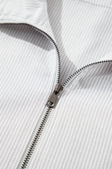 Gray Stripe Zipped up Collar Ruffled Sleeve Tee and Wide Leg Pants 2pcs Outfit Pant Sets JT's Designer Fashion