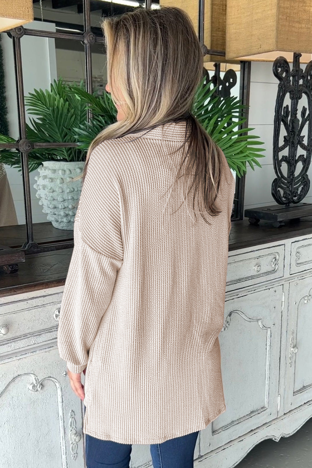Parchment Sequin Patch Chest Pocket Corded Shacket Jackets JT's Designer Fashion