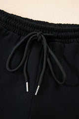 Black Button Drawstring Hooded Pullover and Casual Short Set Short Sets JT's Designer Fashion