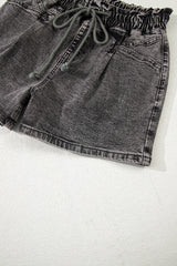 High-rise Drawstring High Waist Casual Denim Shorts with Pockets Denim Shorts JT's Designer Fashion