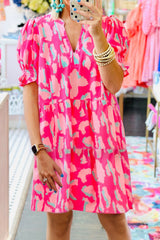 Pink Abstract Printed V Neck Loose Dress Dresses JT's Designer Fashion