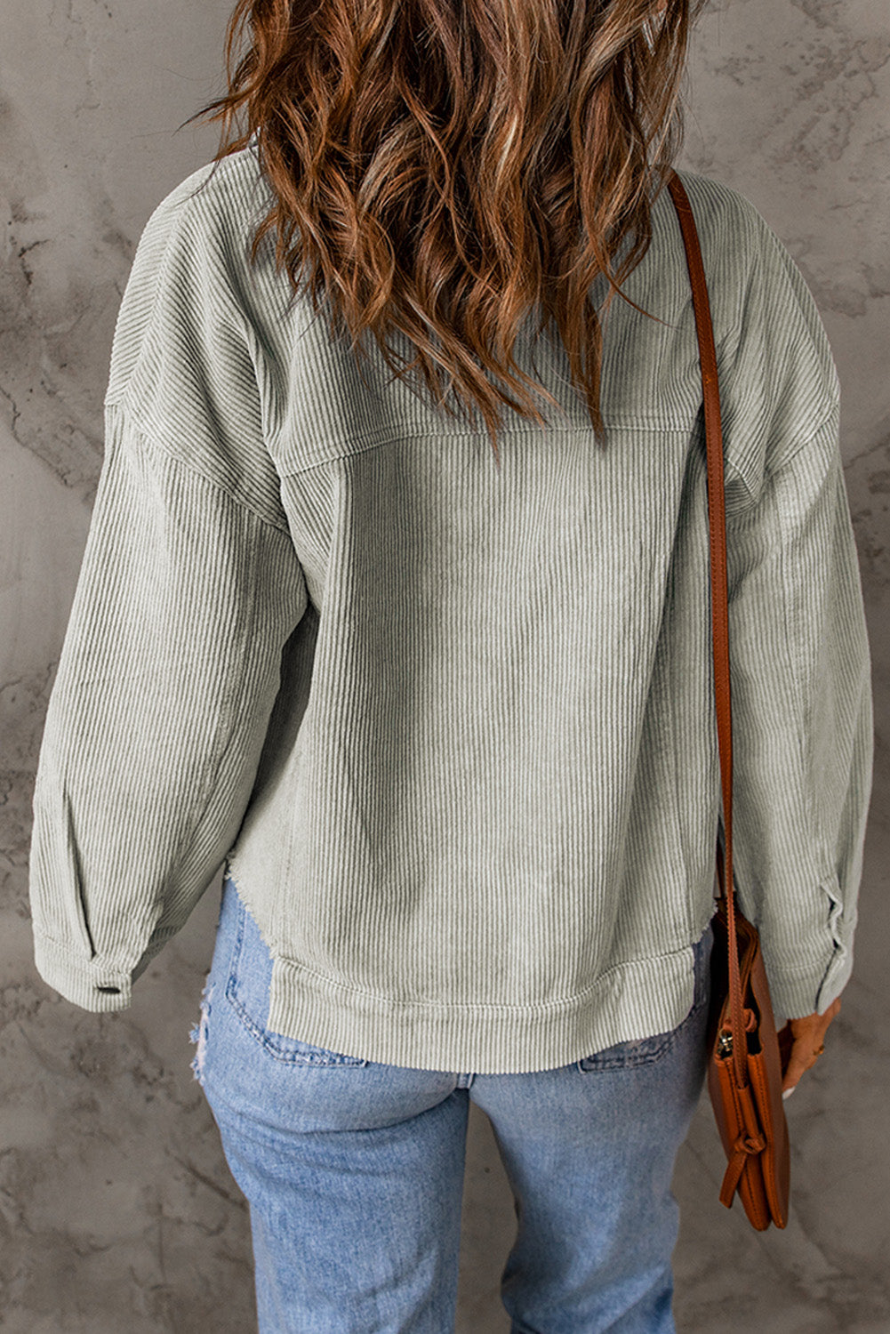 Sky Blue Raw Hem Flap Pockets Cropped Corduroy Jacket Jackets JT's Designer Fashion