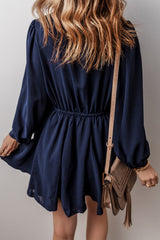 Navy Blue Solid Chest Pockets Tunic Shirt Mini Dress Mini Dresses JT's Designer Fashion