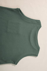 Mist Green Waffle Knit Patched Pocket Tank and Drawstring Shorts Set Short Sets JT's Designer Fashion