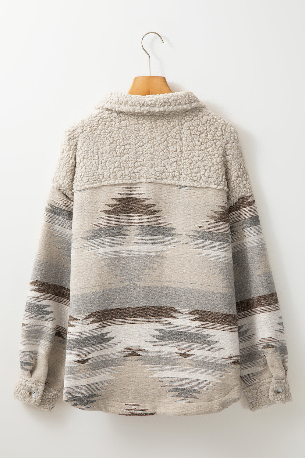 Khaki Western Aztec Print Sherpa Splicing Buttoned Flap Pocket Coat Jackets JT's Designer Fashion