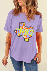 Wisteria TEXAS Flower Print Crew Neck T Shirt Graphic Tees JT's Designer Fashion
