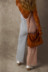 Yellow Stripe Two Tone Contrast Spaghetti Strap Backless Overall Jumpsuits & Rompers JT's Designer Fashion