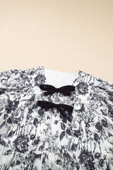 Black Floral Print Bow Detail Puff Sleeve Plus Size Midi Dress Plus Size Midi Dresses JT's Designer Fashion