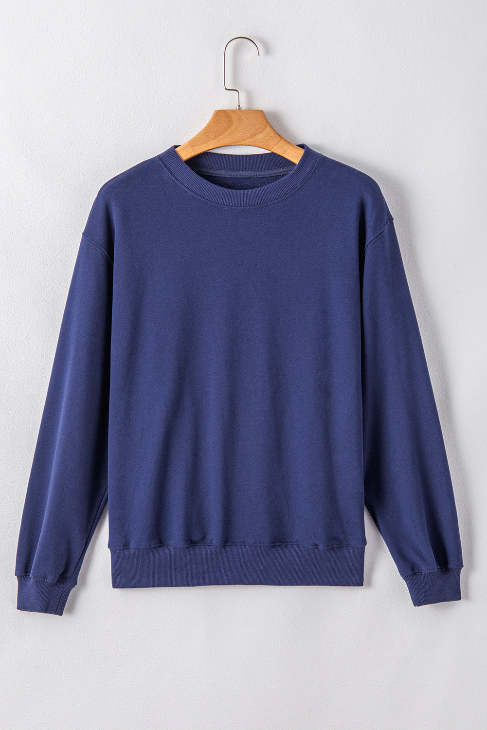 Navy Blue Plain Drop Shoulder Crewneck Pullover Sweatshirt Sweatshirts & Hoodies JT's Designer Fashion