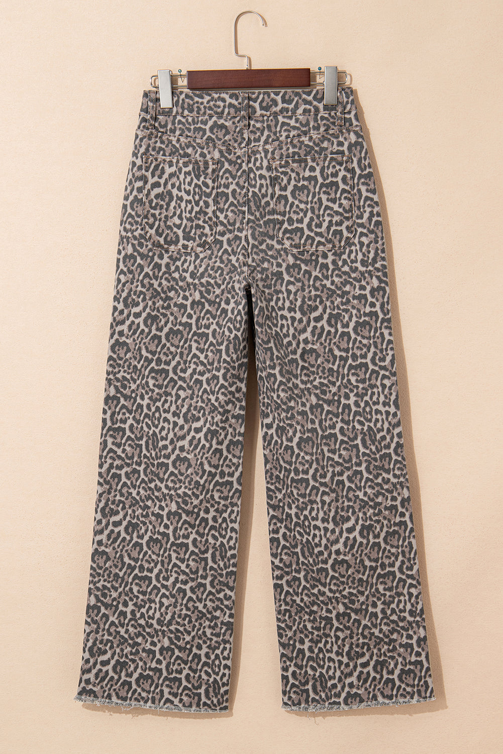 Brown Leopard Frayed Edge Wide Leg High Waist Jeans Jeans JT's Designer Fashion