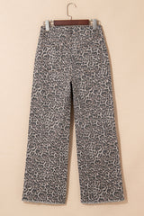 Brown Leopard Frayed Edge Wide Leg High Waist Jeans Jeans JT's Designer Fashion