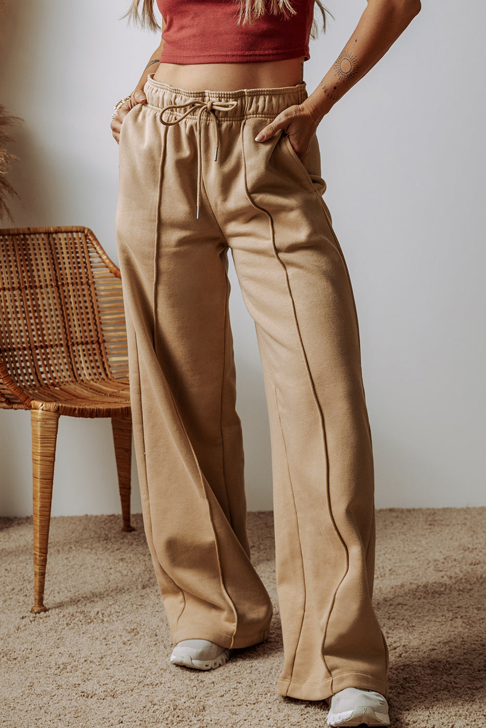 Smoke Gray Exposed Seam Drawstring High Waist Wide Leg Pants Pants & Culotte JT's Designer Fashion