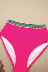 Rose Red Contrast Banding Tube Bikini High Waist 2pcs Swimsuit High Waisted Swimsuit JT's Designer Fashion