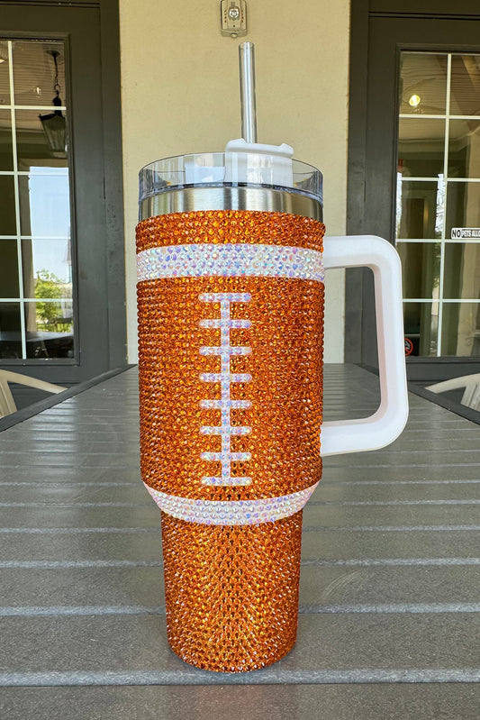 Orange Rhinestone Rugby Football Handle Vacuum Cup 40oz Tumblers JT's Designer Fashion