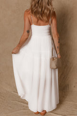 White Spaghetti Straps High Waist Elegant Long Dress Maxi Dresses JT's Designer Fashion