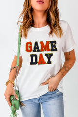 White Glitter GAME DAY Rugby Football Season Round Neck T Shirt Graphic Tees JT's Designer Fashion