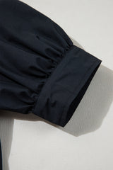 Black Button Up Tie Waist Puff Sleeve Mini Dress Mini Dresses JT's Designer Fashion