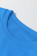 Sky Blue Solid Color Drop Shoulder Long Sleeve Basic Sweatshirt Sweatshirts & Hoodies JT's Designer Fashion