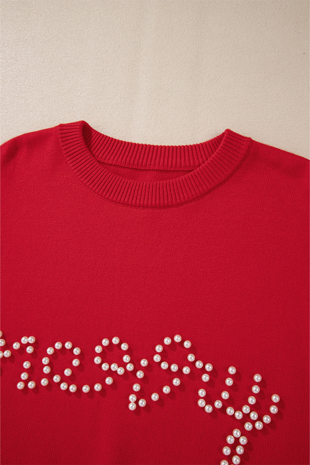 Fiery Red Pearl Beaded Merry Casual Sweater Sweaters JT's Designer Fashion