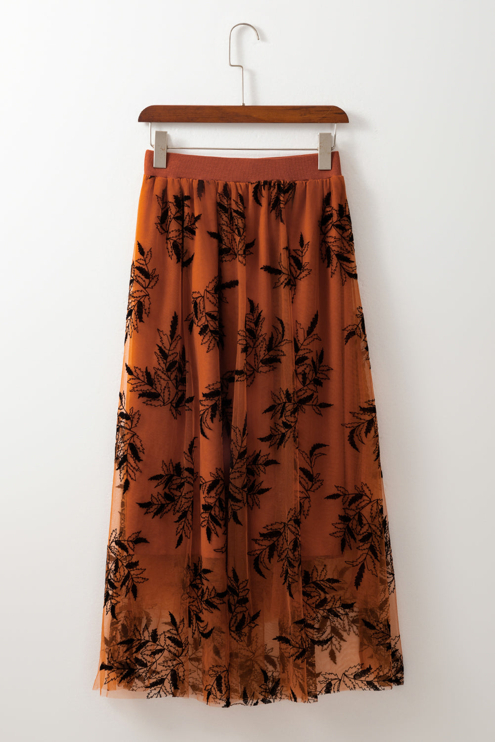 Gold Flame Floral Leaves Embroidered High Waist Maxi Skirt Skirts & Petticoat JT's Designer Fashion