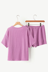 Phalaenopsis Ribbed Textured Knit Loose Fit Tee and Shorts Set Short Sets JT's Designer Fashion