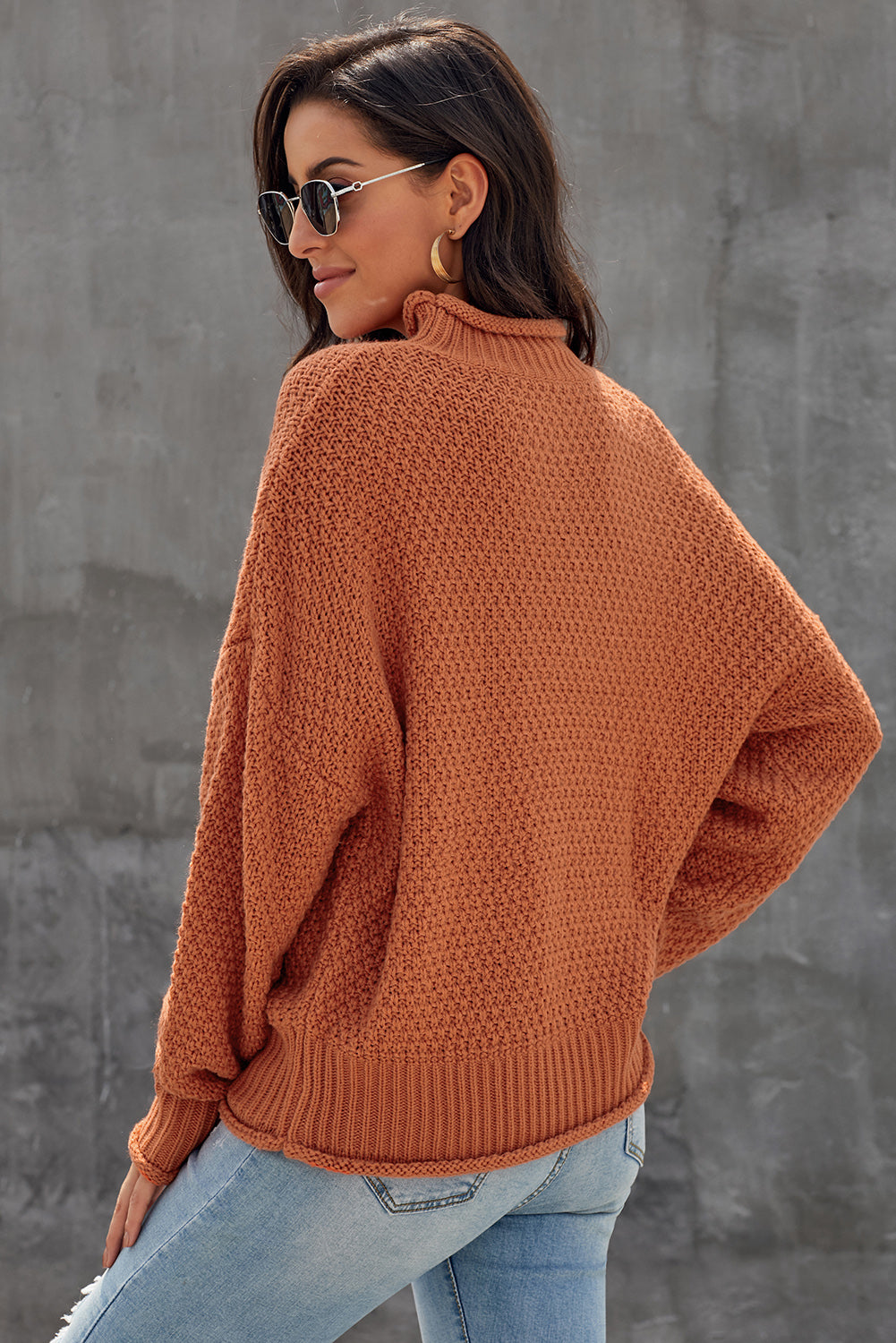Orange Oversized Chunky Batwing Long Sleeve Turtleneck Sweater Sweaters & Cardigans JT's Designer Fashion
