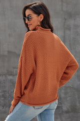 Orange Oversized Chunky Batwing Long Sleeve Turtleneck Sweater Sweaters & Cardigans JT's Designer Fashion