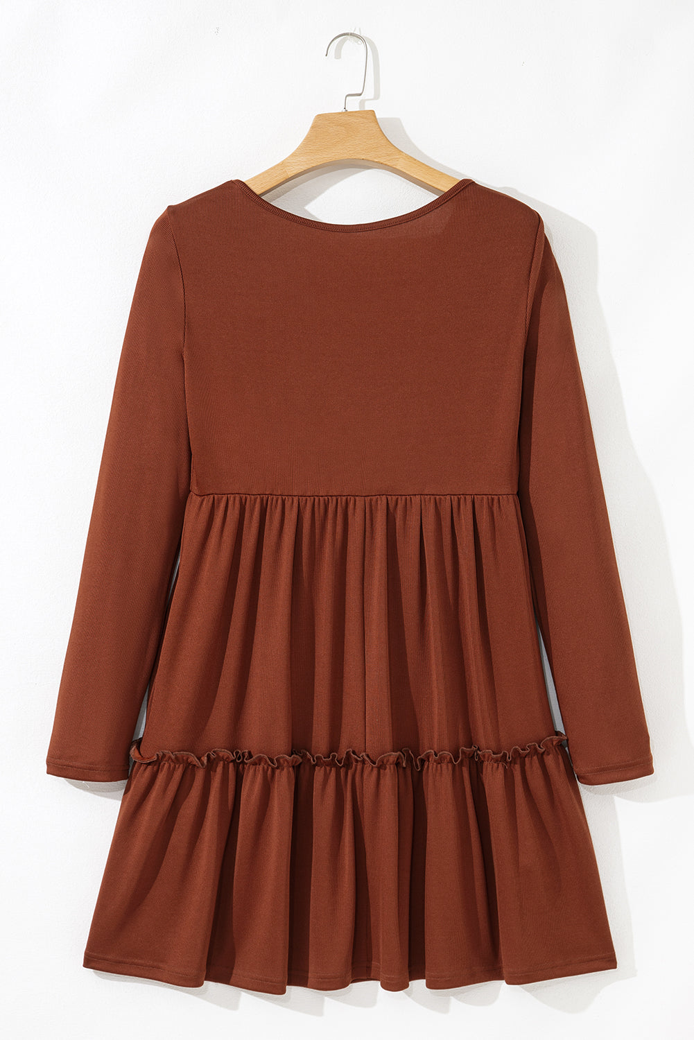 Straw Yellow Ribbed Frilled Trim High Waist Long Sleeve Mini Dress Mini Dresses JT's Designer Fashion