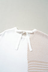 Oatmeal Mixed Pattern Knit Tie Keyhole Drop Shoulder Sweater Sweaters JT's Designer Fashion