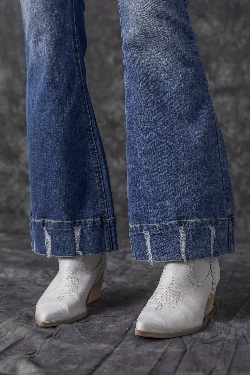 Sky Blue Slight Distressed Medium Wash Flare Jeans Jeans JT's Designer Fashion