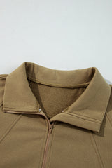 Brown Quarter Zip Stand Neck Kangaroo Pocket Sweatshirt Sweatshirts & Hoodies JT's Designer Fashion