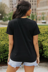 Black Checkerboard Bowknot Graphic Crewneck T Shirt Graphic Tees JT's Designer Fashion