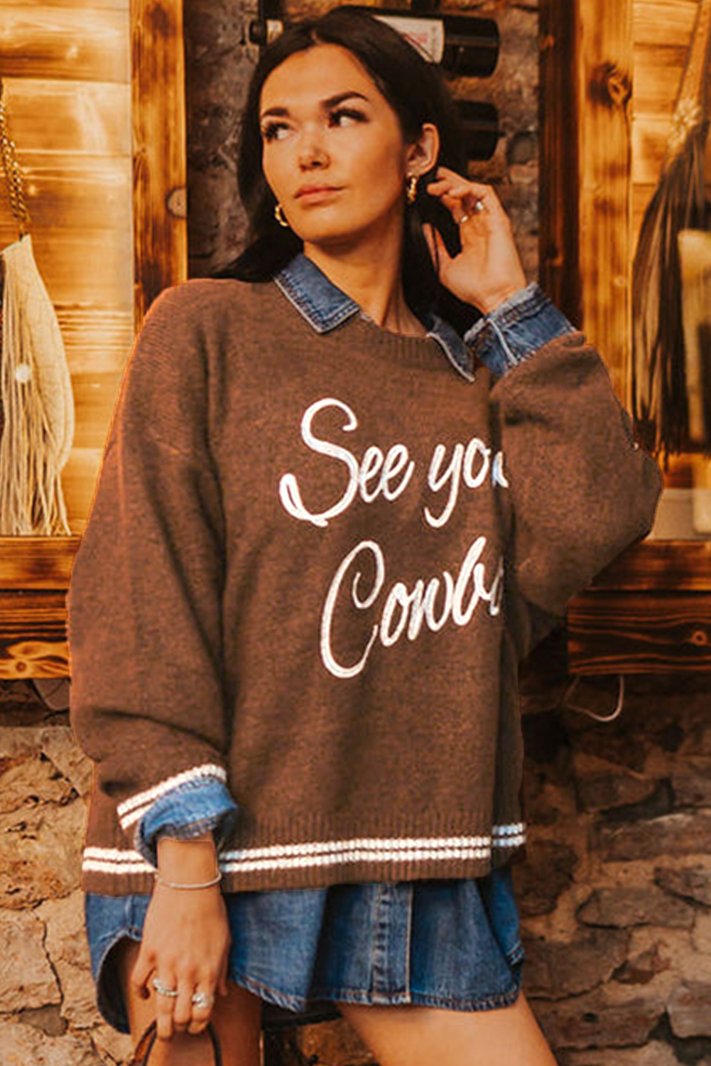 Coffee See You Cowboy Embroidered Western Graphic Sweater Sweaters JT's Designer Fashion