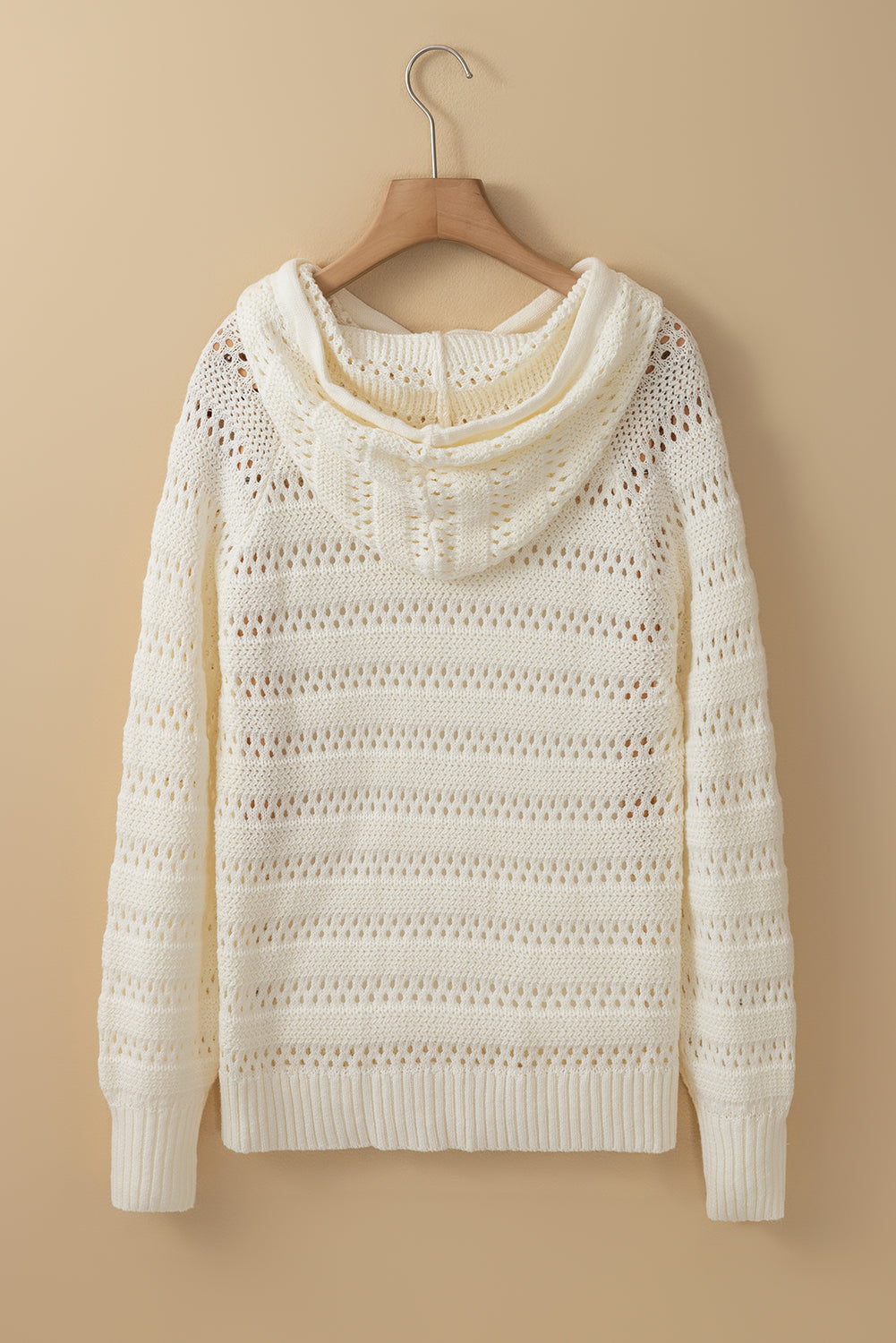 White Pointelle Knit Raglan Sleeve Hooded Sweater Sweaters JT's Designer Fashion