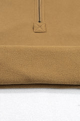 Brown Fleece Lined Half Zipper Kangaroo Pockets Loose Hoodie Sweatshirts & Hoodies JT's Designer Fashion