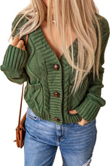 Green Front Pockets Buttons Textured Cardigan Sweaters & Cardigans JT's Designer Fashion
