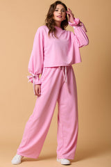 Bonbon Solid Color Drawstring Long Sleeve Top and Pants Set Pant Sets JT's Designer Fashion