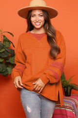 Carrot Fleece Patchwork Side Slits High Low Sweatshirt Sweatshirts & Hoodies JT's Designer Fashion