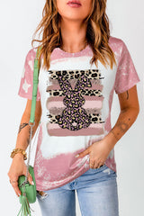 Pink Tie Dye Contrast Leopard Rabbit Graphic T Shirt Graphic Tees JT's Designer Fashion