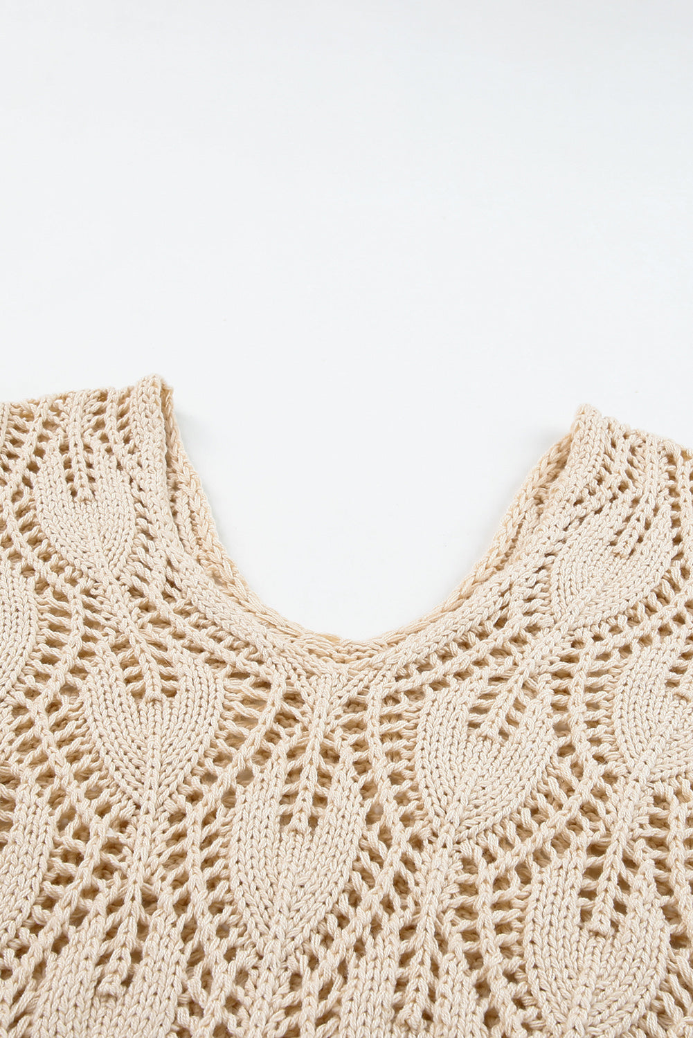 Apricot Crochet Knit Ribbed Hem Hollow-out Sweater Sweaters JT's Designer Fashion