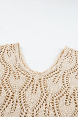 Apricot Crochet Knit Ribbed Hem Hollow-out Sweater Sweaters JT's Designer Fashion