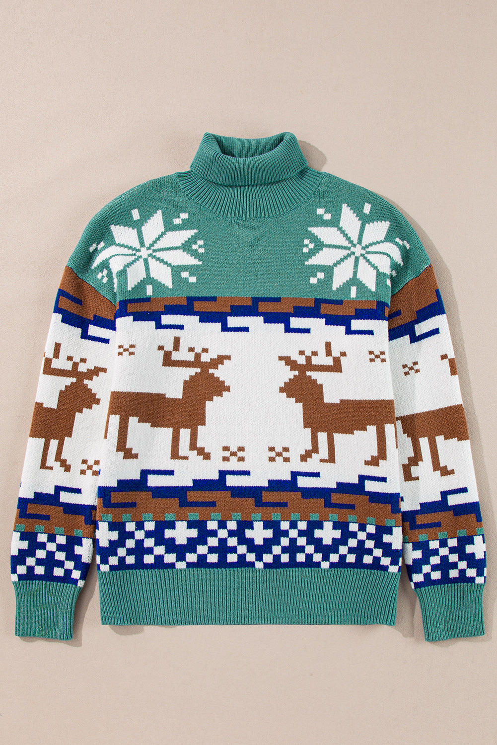 Canton Christmas Reindeer Snowflake Colorblock Turtleneck Sweater Sweaters JT's Designer Fashion