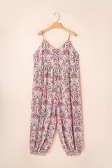Multicolour Plus Size Paisley Print Sleeveless V Neck Jogger Jumpsuit Plus Size Bottoms JT's Designer Fashion
