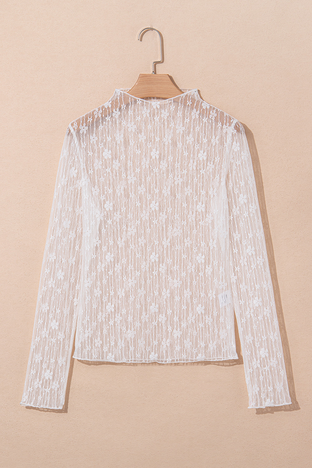 White Sheer Floral Lace Long Sleeve Slim Fit Top Long Sleeve Tops JT's Designer Fashion
