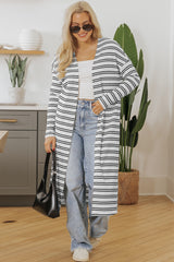 Black Stripe Print Open Front Duster Cardigan Cardigans JT's Designer Fashion