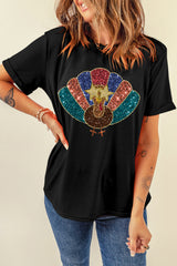 Black Glitter Turkey Graphic Thanksgiving T Shirt Graphic Tees JT's Designer Fashion